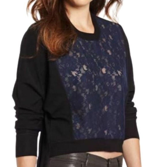 BCBGMAXAZRIA Lace Sheer Iza Long Sleeve Top Sz XS - Picture 1 of 15